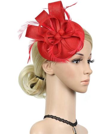 FRCOLOR Feather Fascinator Hat Tea Party Headband for Girls Flower Cocktail Derby Hair Clips for Women Wedding Headwear (Red) - Buy Online on GoSupps.com