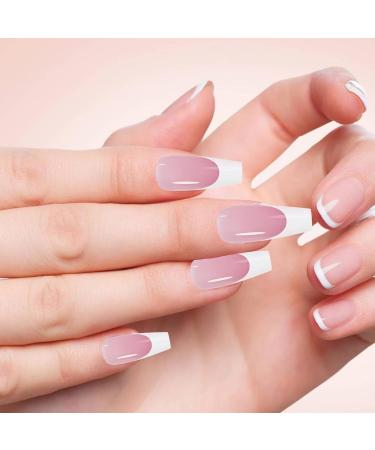 Stick on Full Nails | -Adhesive Trendy False Nails with White French Tips | Products for Wedding Gathering Home Dating Traveling 01 - Buy Online on GoSupps.com