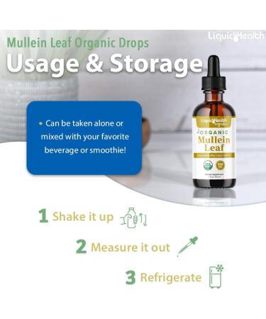 LIQUIDHEALTH USDA Organic Mullein Leaf Extract Drops for Lungs - Herbal Cleansing Drops for Smokers, Immune Support, Respiratory Health - 1000mg, 60-Day Supply, Sugar-Free, Made in USA (2 fl oz) 2 Fl Oz (Pack of 1) - Buy Online on GoSupps.com