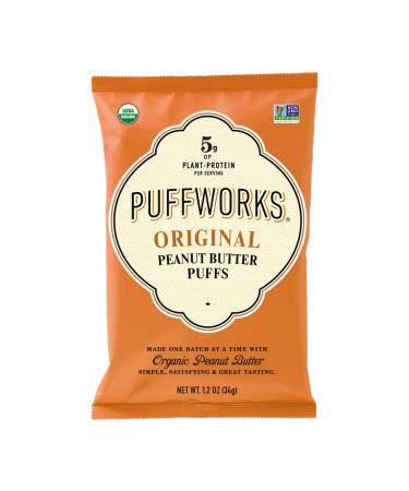 Puffworks Original Organic Peanut Butter Puffs, 1.2 Ounce (Pack of 6), Plant-Based Protein Snack, Gluten- and Rice-Free, Vegan, Kosher Original 1.2 Ounce (Pack of 6)
