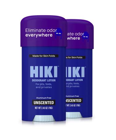 HIKI Whole Body Deodorant Cream for Skin Folds Body Rolls + Private Parts Deodorant. Aluminum-Free Talc Free & Designed For Sensitive Skin (Unscented - 2 Pack) Unscented 2.45 Ounce (Pack of 2)