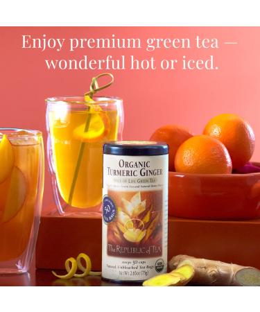 Organic Turmeric Ginger Green Tea Tin - 50 Tea Bags | Naturally Caffeinated | 50 Count (Pack of 1) - Buy Online on GoSupps.com