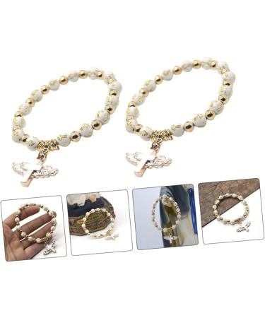 CALLARON 4pcs Cross Bracelet Mens Gifts Christ Prayer Wrist Chain Stretchy Bracelets for Women Hand Chains Men Gift Gold Dainty Bracelet Beaded Wrist Jesus White Miss Metal Makeup Elastic - Buy Online on GoSupps.com