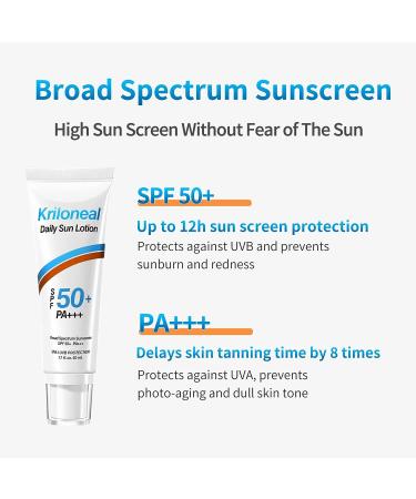 Kriloneal Face Sunscreen Lotion SPF 50 - Broad Spectrum Facial Sunscreen for Sensitive Skin - Non-Greasy, Moisturizing Formula - Daily Use SPF Protection (1.7 fl oz) - Buy Online on GoSupps.com