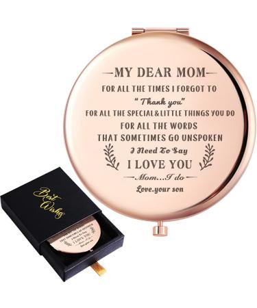Wailozco to My Dear Mom I Love You Love Saying Rose Gold Compact Mirror for Mom from Son Unique Meaningful Mom Gifts for Mom Mother Mother's Day Birthday Christmas from Son