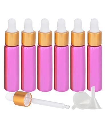 Tianzd 6 pieces 10 ml of empty chrome pink bottle pipette bottles with glass pipette 10 ml of glass bottle with a drip pipette with gold screw cap for essential oils perfume oils pink 10 ml