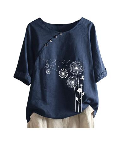 Ppanguding T-shirt women Summer Elegant Short sleeve Pustblum Pressure Lose Rundhals Blouse tops Tops Tunika Tea Shirt Blouse Shirt Short Sleep Tank Top S Marine