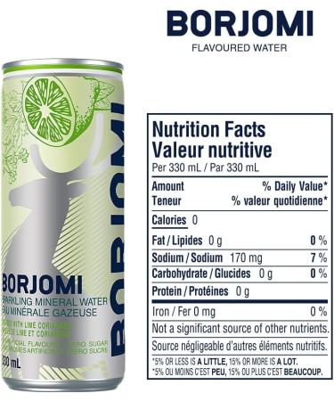 Borjomi Mineral Sparkling Water - pack Of 12 Can - natural spring water Lime & Coriander Flavour - 330ml (11.15 Fl. Oz. Ea) mineral drinking water - Naturally Carbonated Flavoured Sparkling Water Lime-Coriander - Buy Online on GoSupps.com