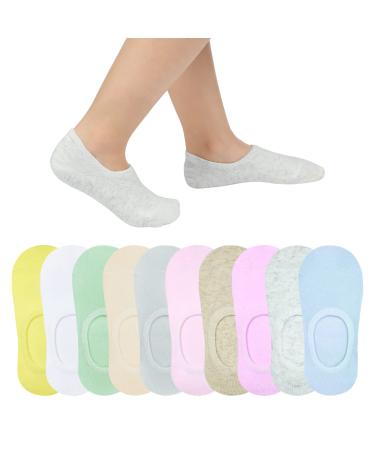 JOCMIC 10-Pair Kids Girls No Show Socks Boys Anti Slip Low Cut Cotton Sock 3-12Y Multicolor1 7-9 Years