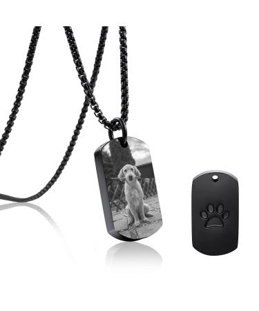 BLUE Personalized ash urn pendant necklace with photo & text Pfotenprint Memorial dog cat pet urn fire burial jewelry B2: Black (black & white photo + text)