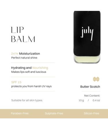 July Butterscotch Bar Lip Balm - 24HR Moisturization SPF 15 Hydrating Jojoba & Almond Oil for Dry Lips - 10g Unisex - Buy Online on GoSupps.com