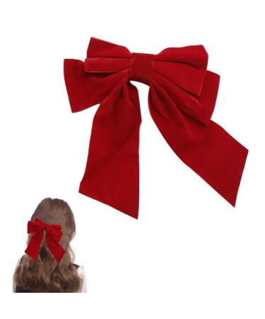 Red Bow Hair Clip Velvet Hair Bows for Women Vintage French Large Hair Barrettes Solid Color Big Bowknot Hairpin Hair Clips with Satin Ribbon Hair Accessories for Girls Women Headdress Gifts