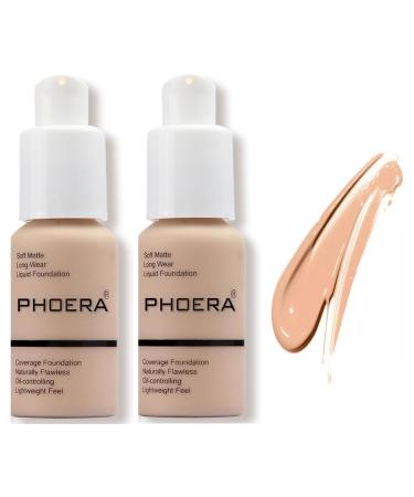 Aquapurity Phoera Full Coverage Foundation Soft Matte Oil Control Concealer 30ml Long Lasting Flawless Cream Smooth (2 PCS 103 WARM PEACH) 2 PCS 103 WARM PEACH 1 count (Pack of 1)