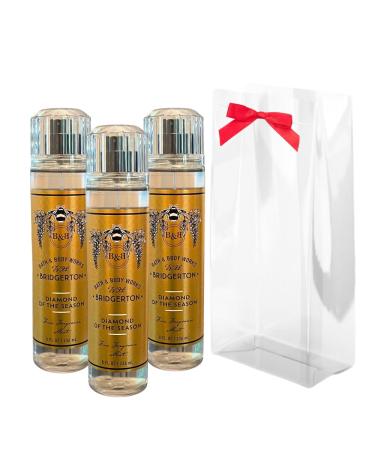 Bath & Body Works BRIDGERTON DIAMOND OF THE SEASON Fine Fragrance Mist Gift Set with a Red Bow for Holiday 8 fl oz - Pack of 3