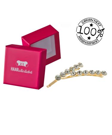 HAARallerliebst Rhinestone Hair Clips - Gold 6 cm (2 Pieces) with Pink Storage Box | International Shipping - Buy Online on GoSupps.com