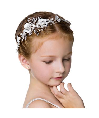 Flower Girl Headpiece Wedding Headbands Headdress Bridal Bride for Women and Girls Rhinestones Beading Beautiful Girls Hair Accessories White