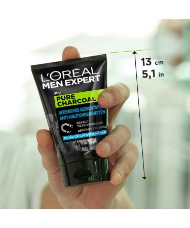 L'Or al Men Expert Pure Charcoal Facial Peeling for Oily Skin & Blackheads - 2 x 100ml Pore Cleaner for Clear Skin - Buy Online on GoSupps.com
