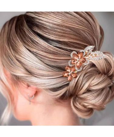 Bohend Rhinestone Hair Comb Flower Crystal Hairpieces Wedding Hair Accessories Jewelry for Women and Girls (Champagne)