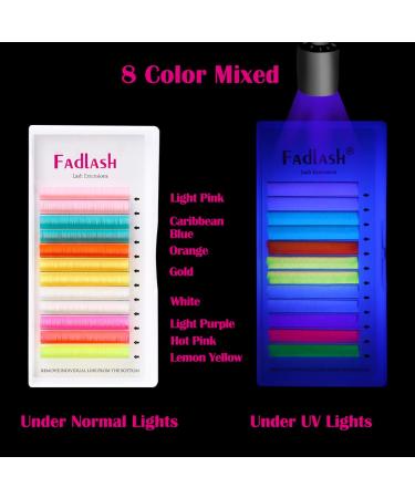Neon Colored Volume Lash Extensions - Easy Fan 0.07-D 13mm - 8 Colors: Hot Pink, White, Blue, Orange, Gold, Purple, Yellow - UV Glow - Buy Online on GoSupps.com