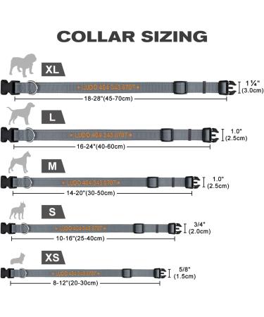 Personalized Reflective Dog Collar for Large Dogs | Tagme Embroidered Nylon Collar with Pet Name & Phone Number - Gray XL (1 Pack) - Buy Online on GoSupps.com
