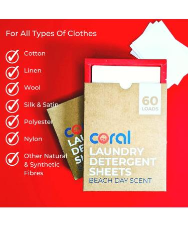 Eco-Friendly Laundry Detergent Sheets - Beach Day Scent (60 Loads) | Coral Laundry | Plastic-Free Hypoallergenic Biodegradable & Zero Waste Solution - Buy Online on GoSupps.com