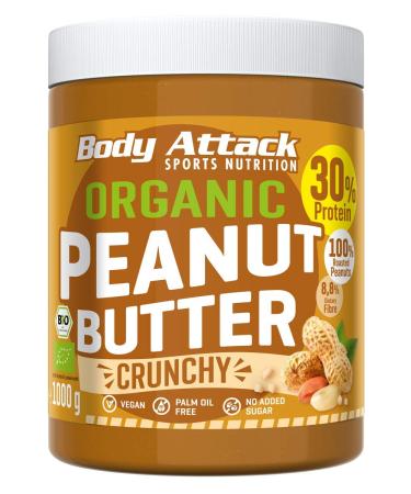 Body Attack Organic Peanut Butter Crunchy 6x1kg no added sugar with pieces Peanut Butter Organic Crunchy 6 kg