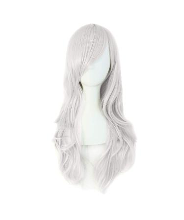 MapofBeauty 28" 70cm Long Curly Hair Ends Costume Cosplay Wig (Silver Gray)