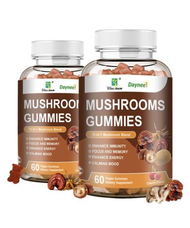 FARWIX Mushroom Gummies 10-Mushroom Blend with Lion s Mane Reishi & Cordyceps Daily Focus Energy&Balance Support with Vitamins&Botanical Extracts Vegan Cherry Flavor 60 Gummies