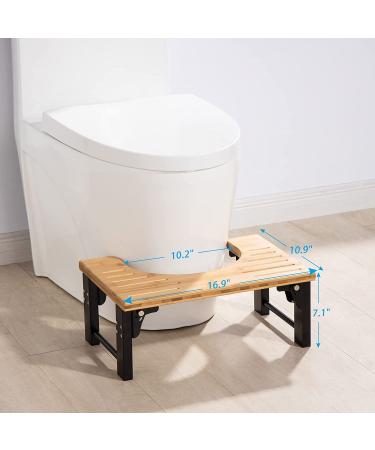 AmazerBath 7 Foldable Bamboo Toilet Stool with Black Stainless Steel Legs - Natural Color for Men and Women - Buy Online on GoSupps.com