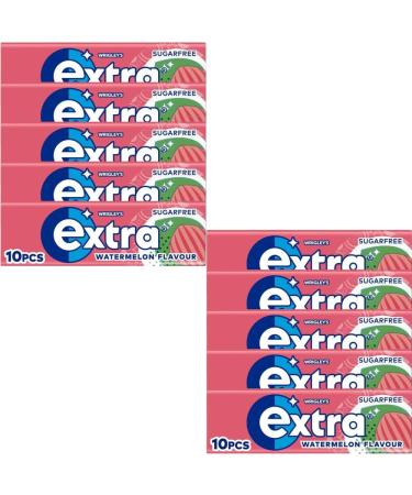 Extra Watermelon Flavour Sugar-Free Chewing Gum 10 Pieces 14g - Refreshing Sugarfree Gum with Sweeteners (10 Packs) - Buy Online on GoSupps.com