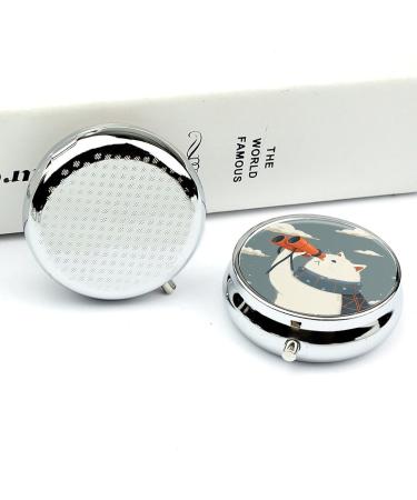 Round Pill Box with Orange Binoculars Print - 3 Compartment Portable Medicine Organizer | Decorative Metal Pocket Pill Case - Buy Online on GoSupps.com