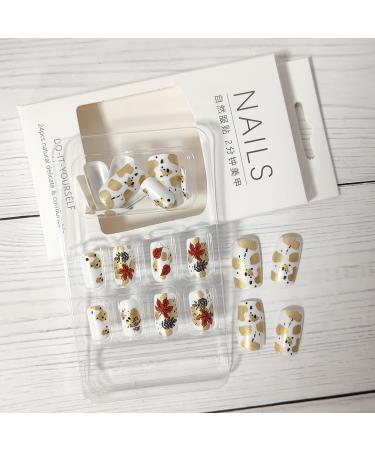 Fall Press On Nails - Short Square Acrylic with Leaf Design | Thanksgiving Stick-On Nails for Women & Girls - Buy Online on GoSupps.com