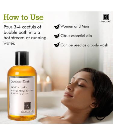Sunshine Zest Travel Size Bubble Bath - Citrus & Eucalyptus | Nabila K | Gentle & Moisturizing | Essential Oils for Sensitive Skin | Luxury 2 oz for Men & Women - Buy Online on GoSupps.com