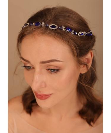 Denifery Blue Sapphire Rhinestone Bridal Headpiece | Crystal Hair Vine Headband for Wedding Party - Buy Online on GoSupps.com
