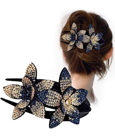 2pcs Rhinestone Double Flower Hair Clip Elegant Hair Ornament Women Hair Claw Hair Crystal Rhinestone Hair Clip Kit Barrettes Crystal Glitter Hair Comb Accessories For Women Girls - Buy Online on GoSupps.com