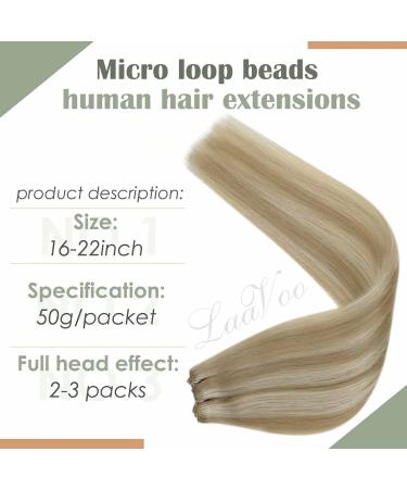 Laavoo Long Microbeads Extensions | 55cm Human Hair Weft | #18/613 Ash Blonde Highlights | Eze Micro Treats - Buy Online on GoSupps.com