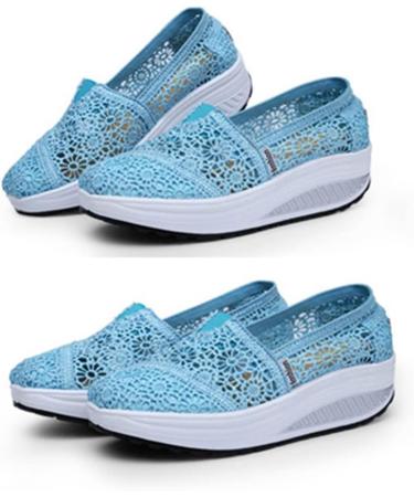 Yeteepot Women's Slip-On Walking Shoes | Wedge Heel Fitness Sneakers | Light Blue Breathable Leisure Shoes | EU Size 40 - Buy Online on GoSupps.com