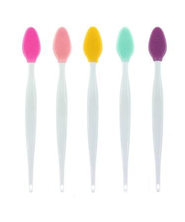 ZHIYE 5 Pieces Silicone Exfoliating Lip Brush Tool Double-sided Soft Lip Brush for Smoother and Fuller Lip Appearance