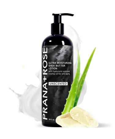 Ultra Moisturizing Shea Butter Lotion with Hyaluronic Acid and Rosehip Oil for anti-aging ORGANIC VEGAN body and hand lotion 16oz (Unscented)