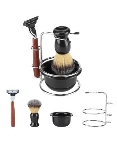 Wet Razor Set for Men | 5-in-1 Shaving Brush | Traditional Barber Manual Razor | Stainless Steel with Holder - Buy Online on GoSupps.com