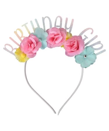 WKUNBA Birthday Girl Headband Floral Crown Birthday Gifts Headpiece Baby Girls Party Decors Supplies