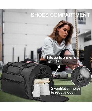 Small Fitness Duffle Bag with Wet Pocket & Shoes Compartment | Water-Resistant Gym Bag for Men and Women | Light Black Weekender Duffel - Buy Online on GoSupps.com