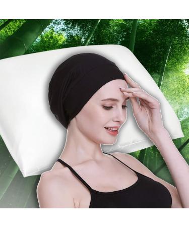 Satin Silk Lined Sleep Cap - 19MM Mulberry Silk & Bamboo Viscose - Black - Buy Online on GoSupps.com