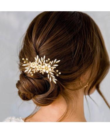 Handcess Bridal Wedding Flowers Hair Comb Gold Crystal Hairpiece Rhinestone Bridal Side Combs Wedding Hair Accessories for Women and Girls - Buy Online on GoSupps.com