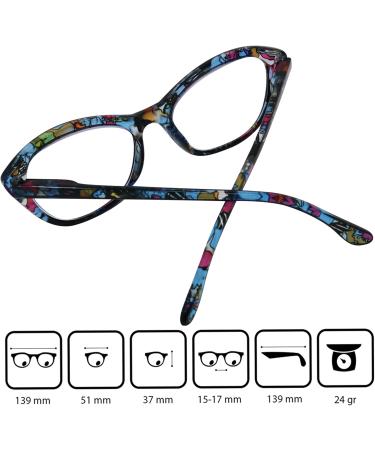 Mini Cat Eye Reading Glasses for Women - Colorful Plastic Frames Floral Pattern 1.0 Diopter Free Case Included - Buy Online on GoSupps.com