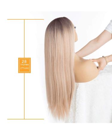 Buy 71cm Ombre Brown & Blonde Wig for Women - Long Smooth Hair Dark Root Middle Part - Perfect for Parties & Costumes | International Shipping Available - Buy Online on GoSupps.com