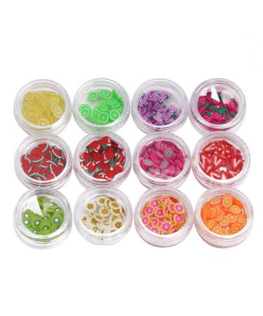 12 Box Fruit Nail Art Slices, Mini 3D Fruit Fimo Slices Charms for Nails Craft Lip Gloss Decorations