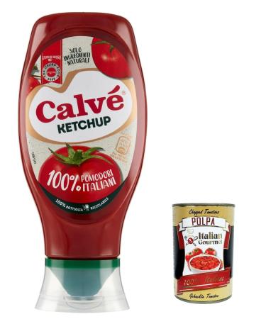 Calv Ketchup Ketchup 100% Italian Tomatoes Gluten Free No Preservatives and Colourants 430 ml + Italian Gourmet Polpa 400 g (Pack of 3)