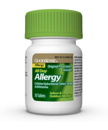 GoodSense Allergy Relief - Cetirizine Hydrochloride 10 mg Tablets - 24-Hour Antihistamine for Indoor & Outdoor Allergies 30 Count 30 Count (Pack of 1) Cetirizine Hydrochloride Tablet - Buy Online on GoSupps.com