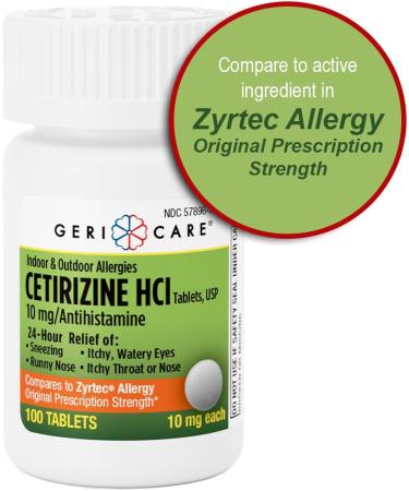 GeriCare Cetirizine HCI 10mg Antihistamine Tablets 100 Count 24 Hour Seasonal & Year-Round Allergy Relief for Indoor & Outdoor Allergies Sneezing Runny Nose Itchy Eyes & Throat 100 Count (Pack of 1) - Buy Online on GoSupps.com